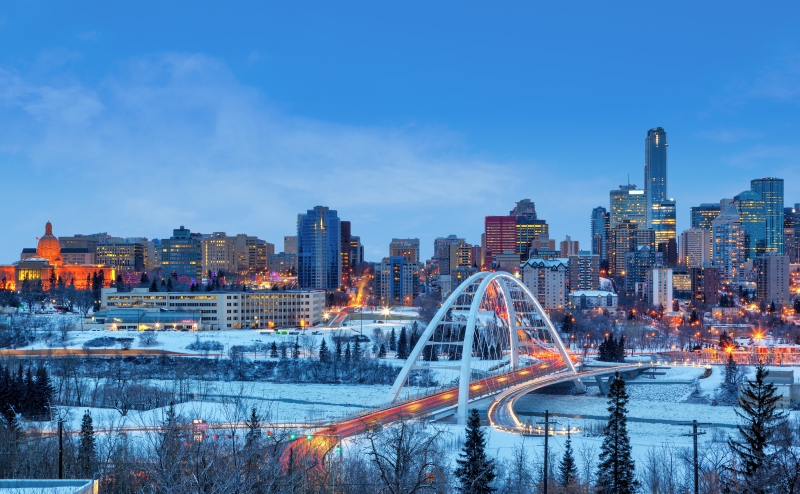 winter sunset skyline Edmonton